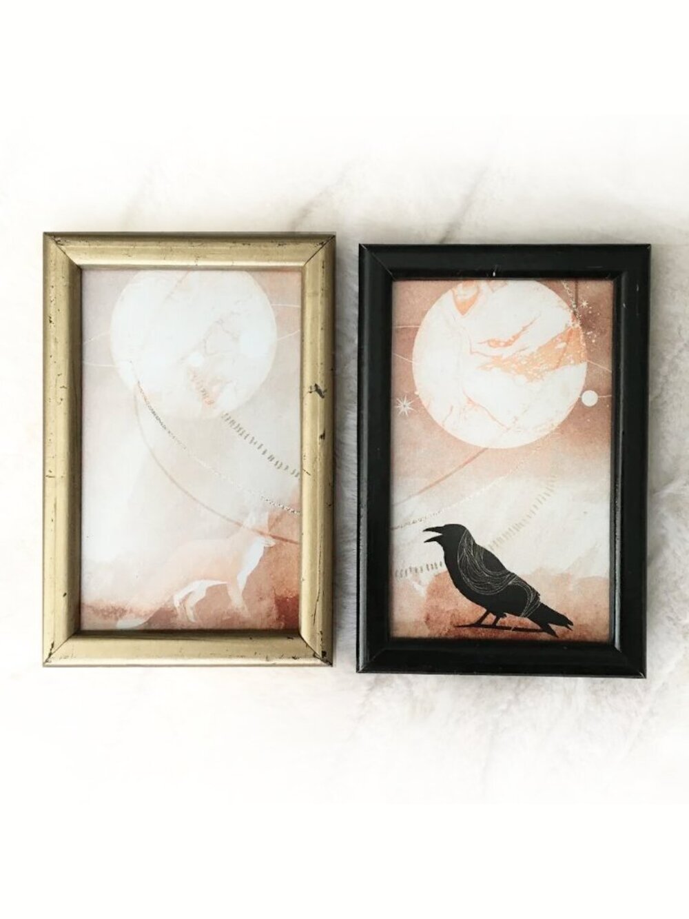 Vintage 2 Set Umbra Black and Gold Frames With Wiccan Witchy Ephemera